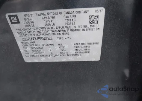 2017 Chevrolet Equinox Lt from USA, damaged, VIN 2GNFLFEK4H6336128